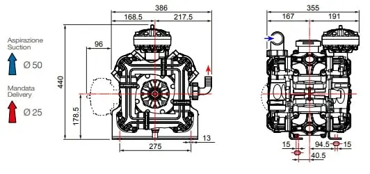 Насос мембранный Comet® серия ВPS200 D (199 л/мин; 20 бар); вал ВОМ 1"3/8