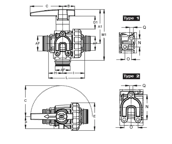 Кран 3х ходовой AF5; тип ручки LL; крепление TYPE 1 поток ON/OFF