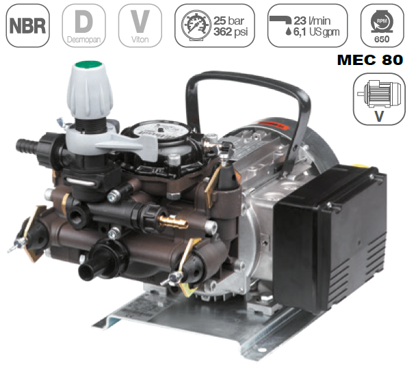 Насос мембранный Comet серия MC 20/20 (18,5 л/мин; 20 бар) с эл. двигателемMEC80 (220В)