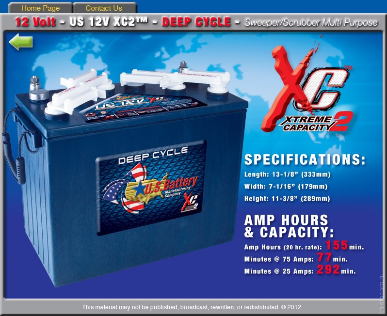 Аккумуляторная батарея U.S. Battery US 12V XC2