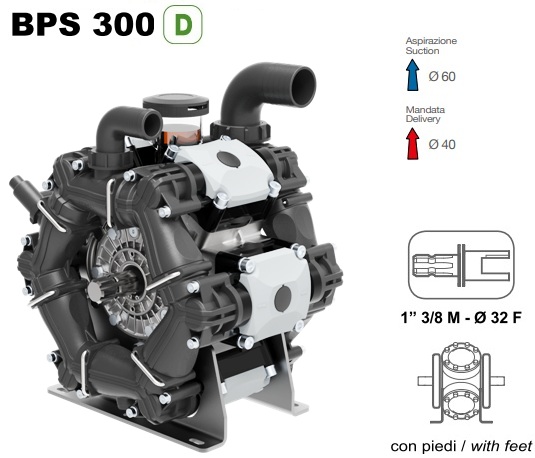 Насос мембранный Comet серия BPS300 (295 л/мин; 20 бар); ВОМ 1"3/8 - вал d32 внутрен./шпонка