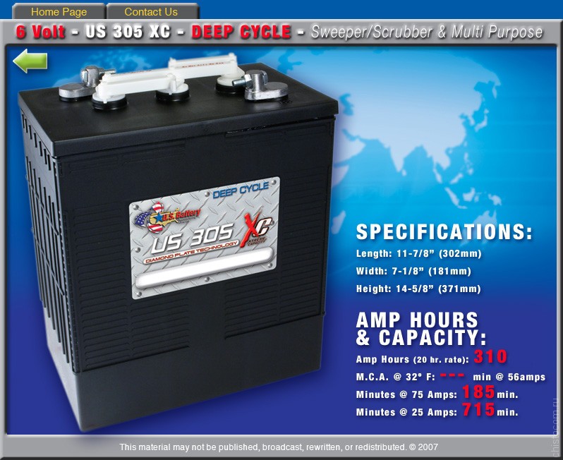 Аккумуляторная батарея U.S. Battery US 305 XC