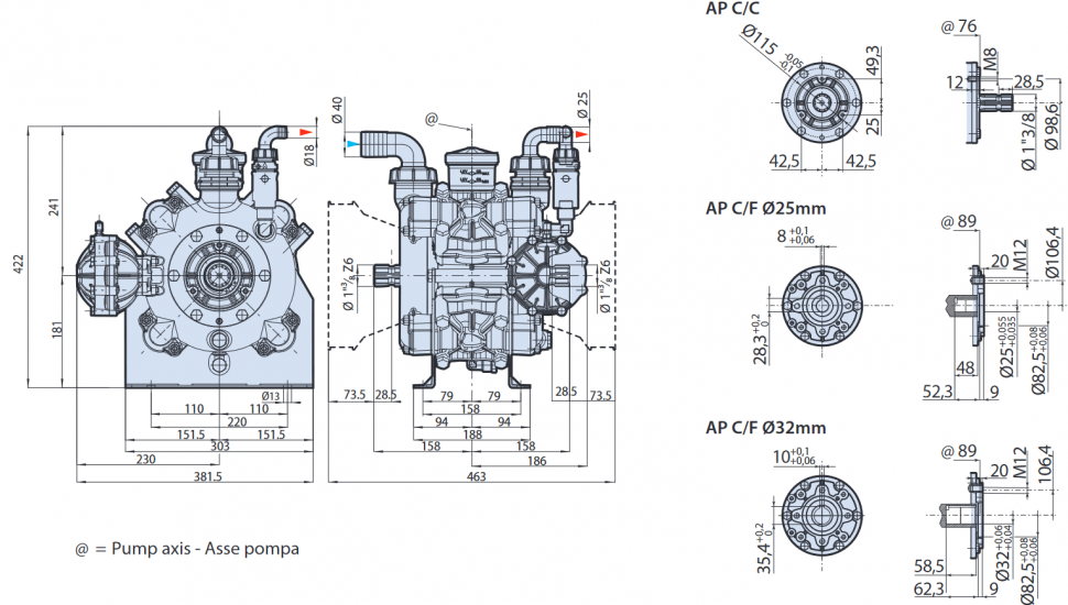 Мембранный насос AR 160 bp AP B C/F Ø25. 166.2 л/мин, 550 1/мин, 20 бар