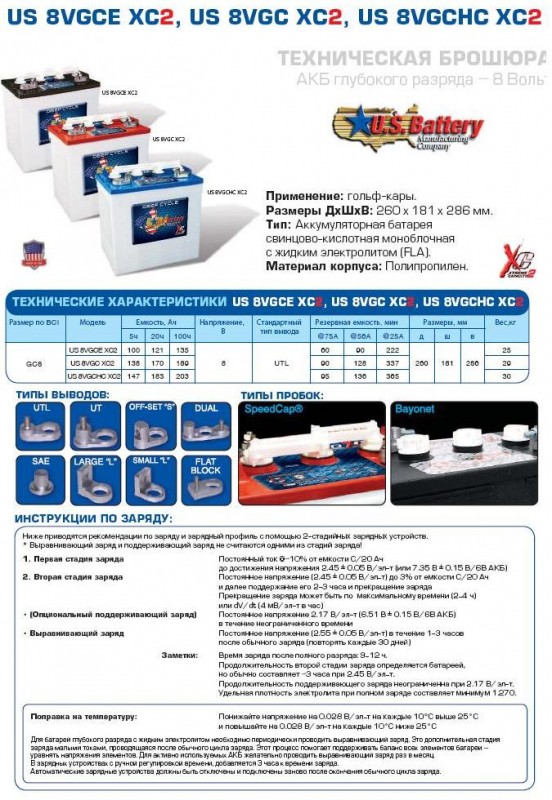 Аккумуляторная батарея U.S. Battery US 8VGCHC XC2