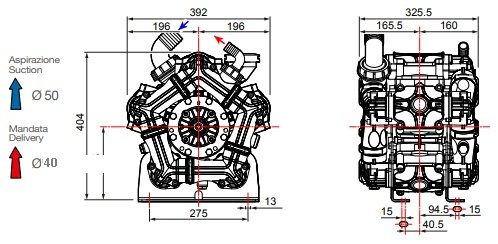 Насос мембранный Comet серия BPS260 NBR40 (249 л/мин; 20 бар); ВОМ 1"3/8 - вал d25 внутрен./шпонка