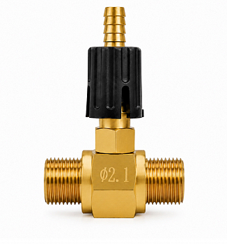 Регулируемый инжектор забора химии. 276 бар, G3/8-M, G3/8-M, Barb 1/4" / 6 мм, форсунка 2.10 мм. Поток 10~16 л/мин.